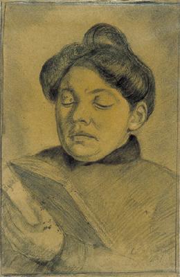 Theo van Doesburg Theo van Doesburg. Portrait of Agnita Feis reading the Bible. 1907